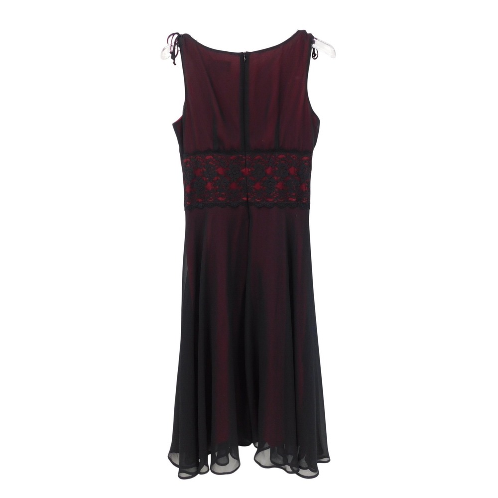 Vintage Connected Black Red Chiffon Lace Whimsigoth Midi Dress Women's Size 8 - Picture 2 of 5